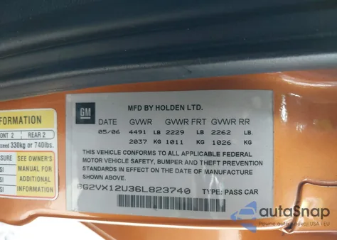 2006 Pontiac Gto из США, поврежденный, VIN 6G2VX12U36L823740